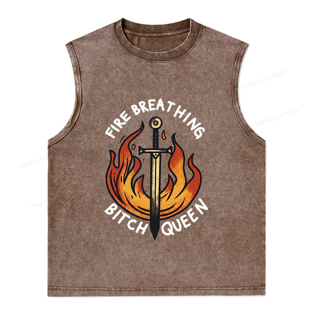 Pagewings Fire Breathing Bitch Queen Unisex Washed Tank Top