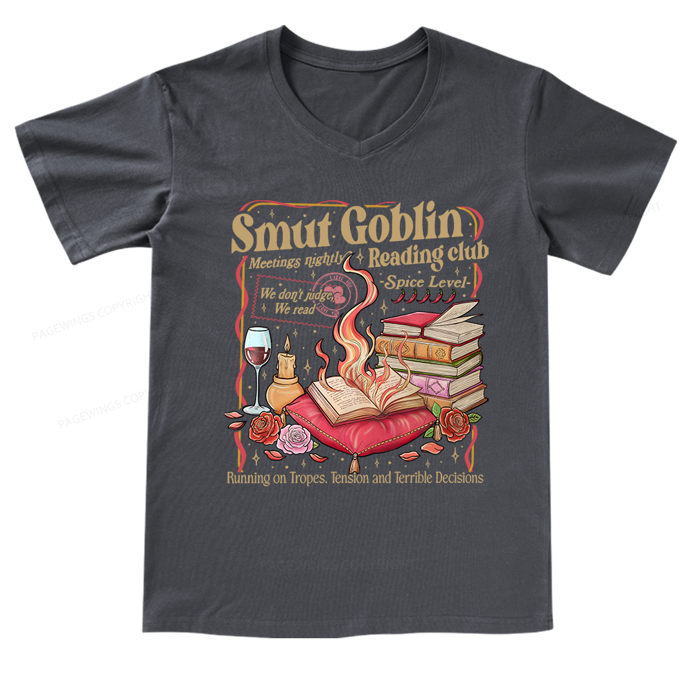 Pagewings Smut Goblin Dark Romance Bookish V-neck T-shirt