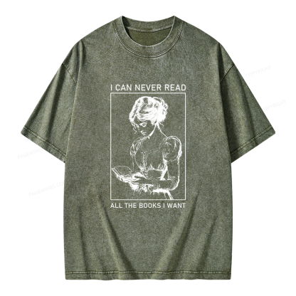 Pagewings I Can Never Read All The Books I Want Unisex Washed T-shirt