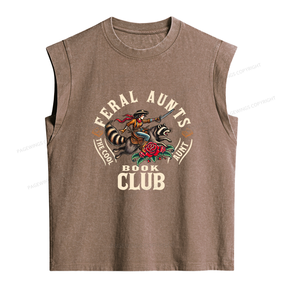 Pagewings Feral Aunt Social Book Club Women's Washed Tank Top