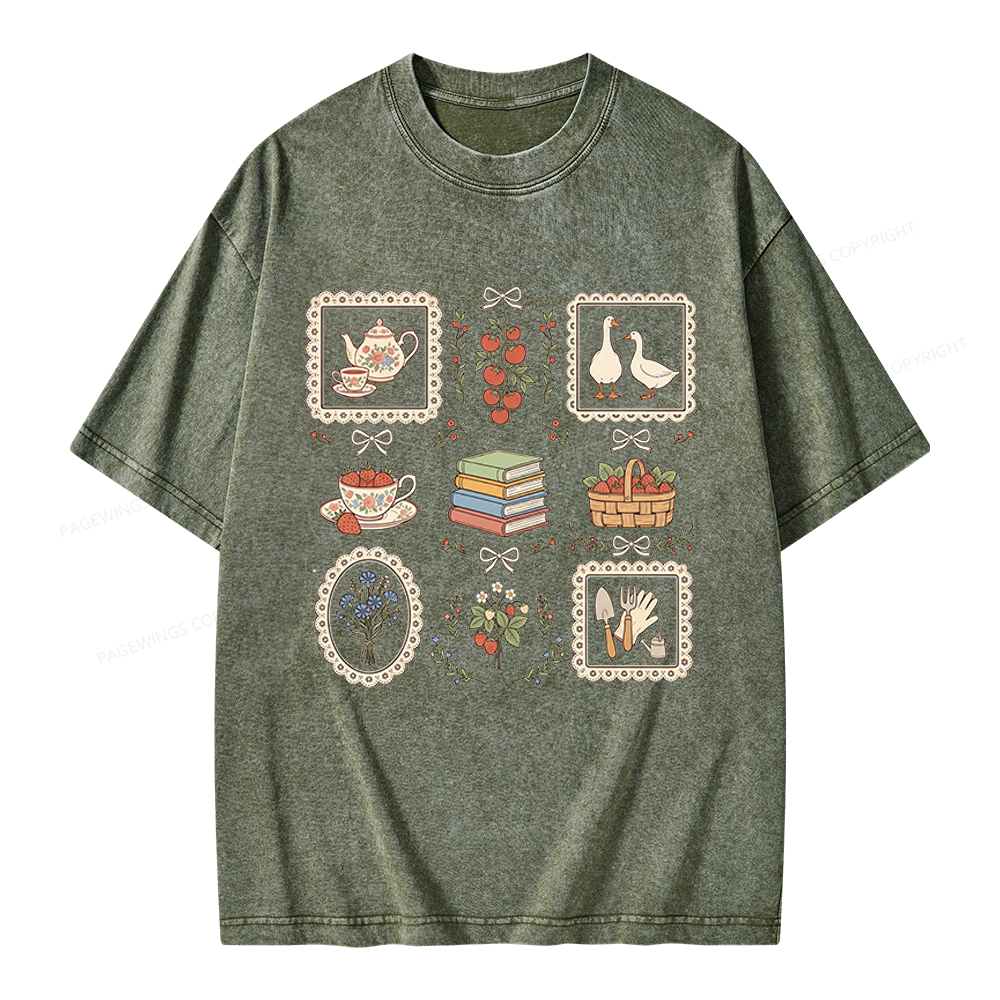 Pagewings Goose Reading Unisex Washed T-shirt