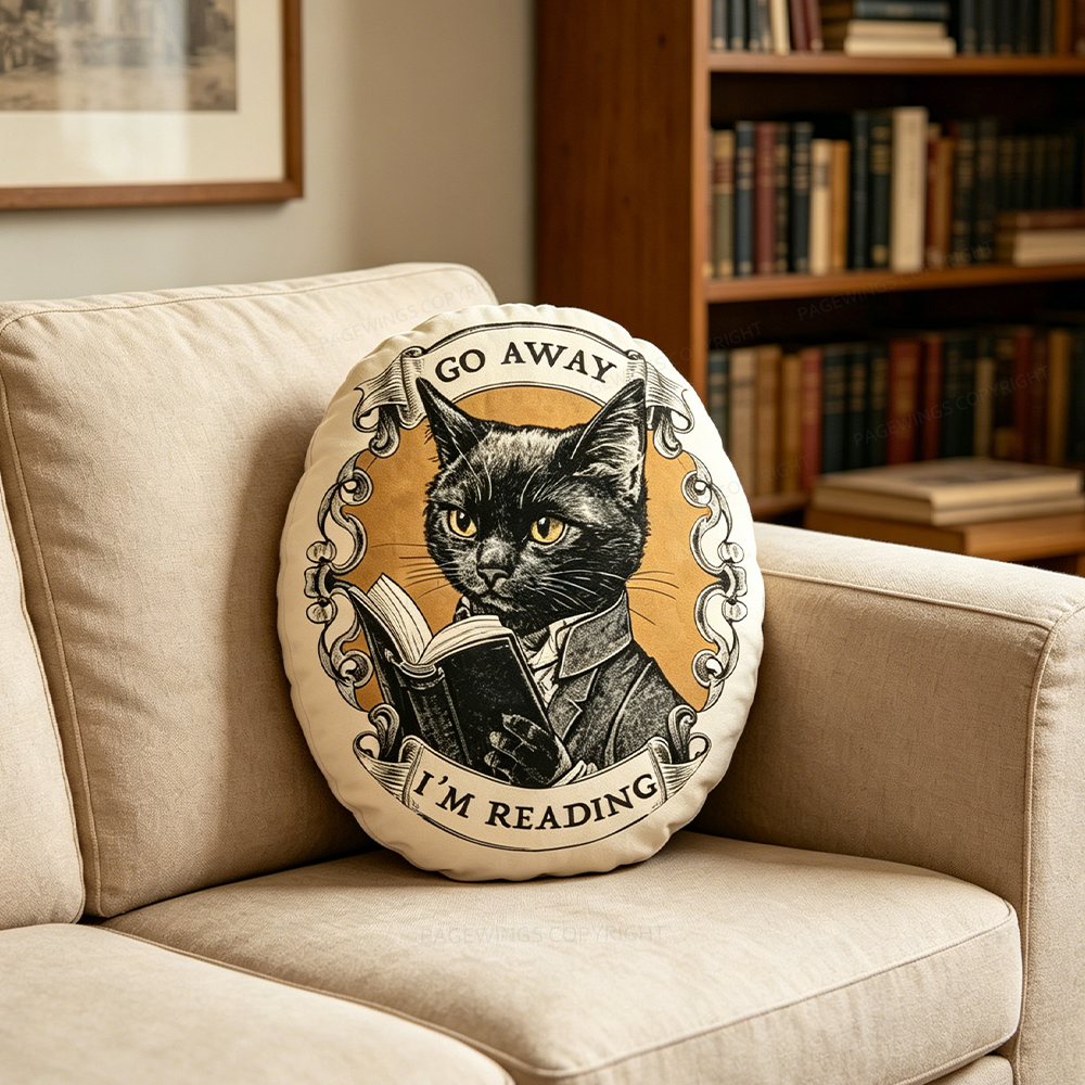 Pagewings Reading Cat Shaped Throw Pillow