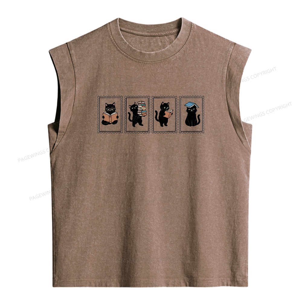 Pagewings Black Cats and BooksWomen's Washed Tank Top