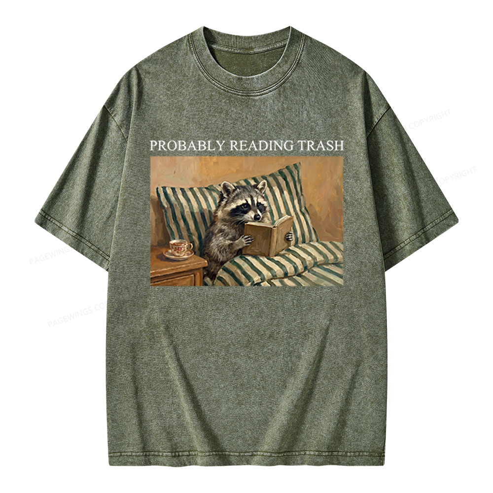 Pagewings Reading Trash Racoon Unisex Washed T-shirt
