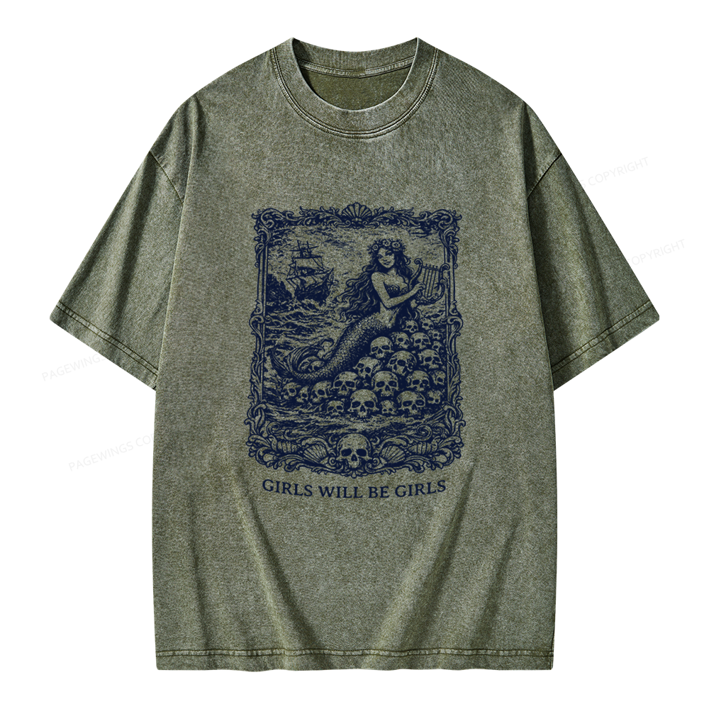 Pagewings Girls Will Be Girls Unisex Washed T-shirt