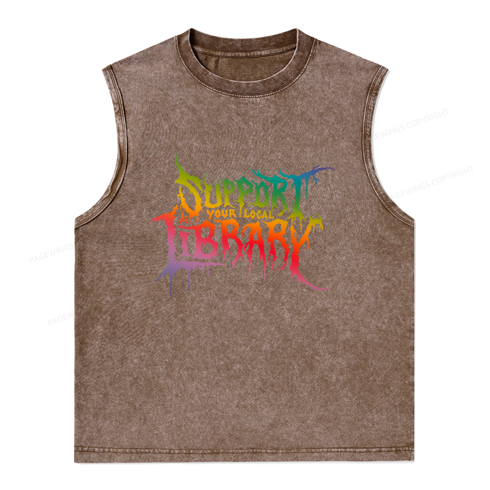 Pagewings Support Your Local Library Unisex Washed Tank Top