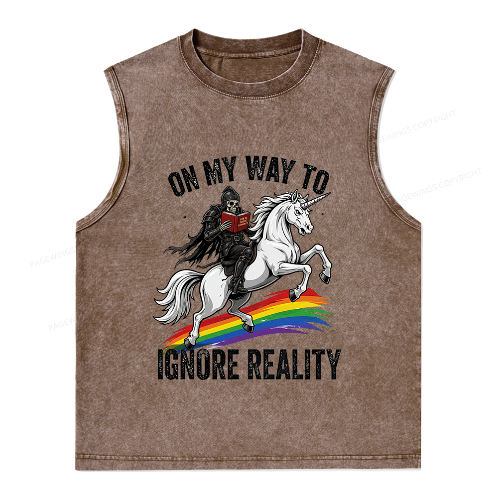 Pagewings On My Way To Ignore Reality Unisex Washed Tank Top