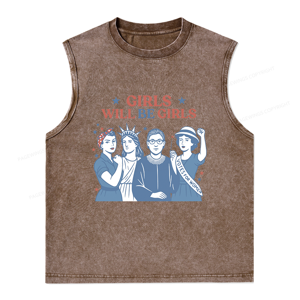 Pagewings Girls Will Be Girls Unisex Washed Tank Top
