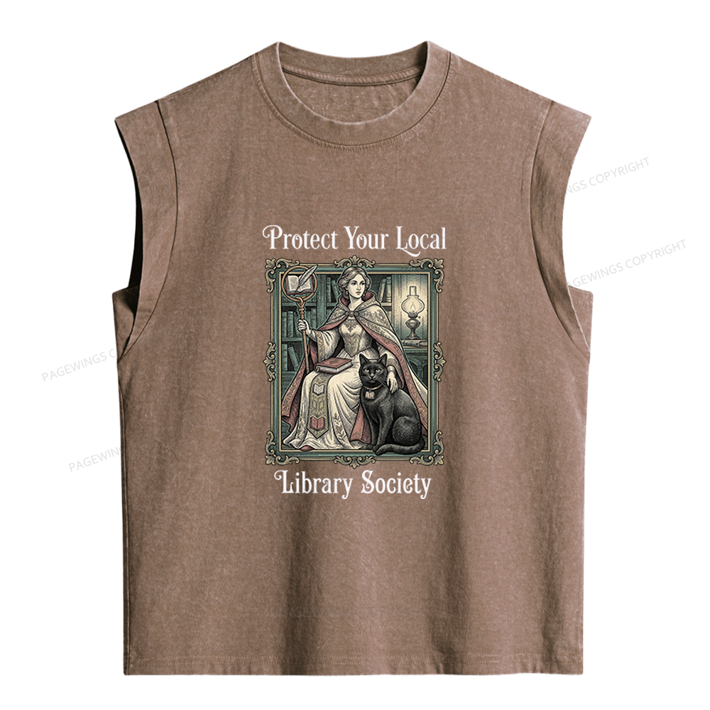 Pagewings Defend Your Local Public Library Women's Washed Tank Top