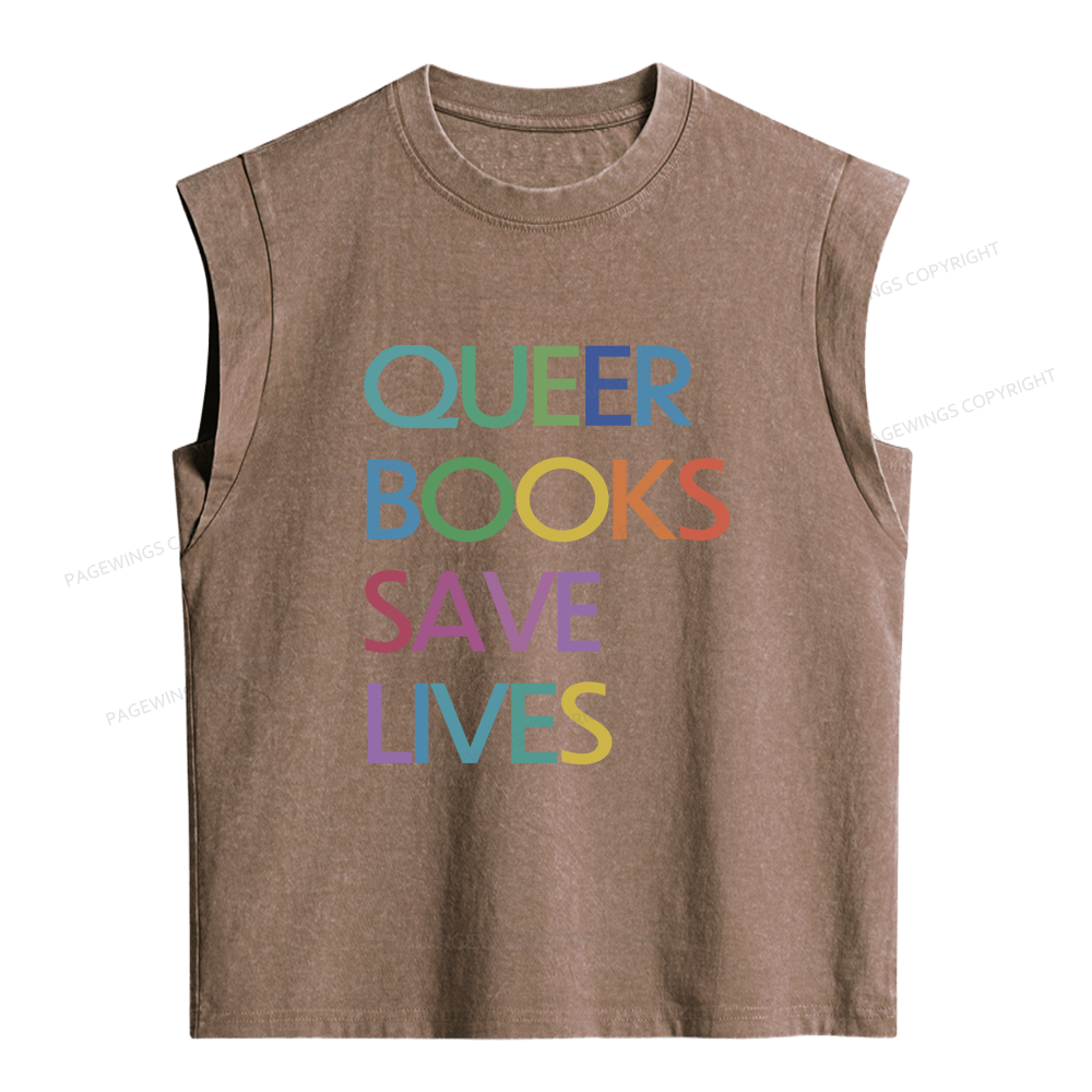 Pagewings Queer Books Save Lives Women's Washed Tank Top