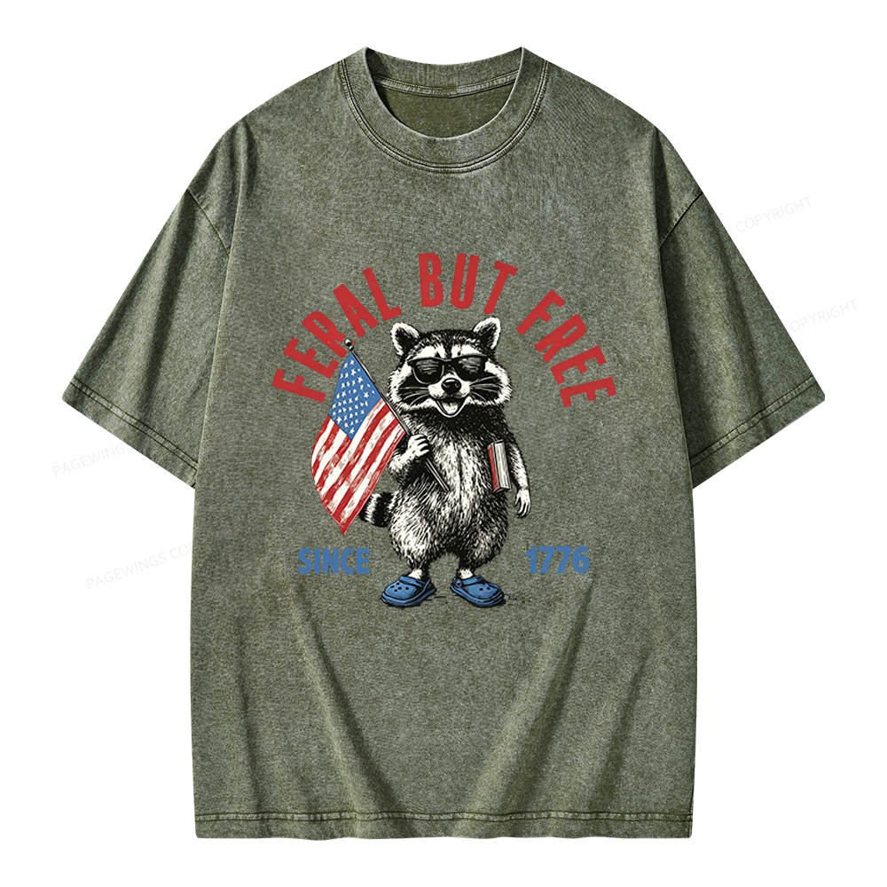 Pagewings Feral But Free Unisex Washed T-shirt