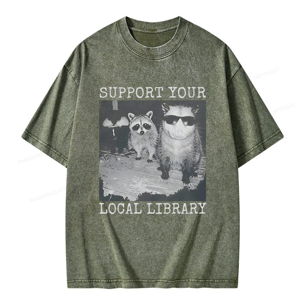 Pagewings Support Your Local Library Unisex Washed T-shirt