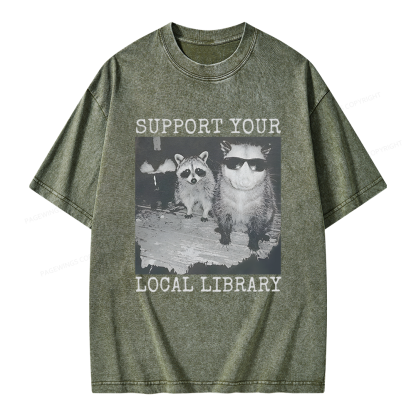 Pagewings Support Your Local Library Unisex Washed T-shirt