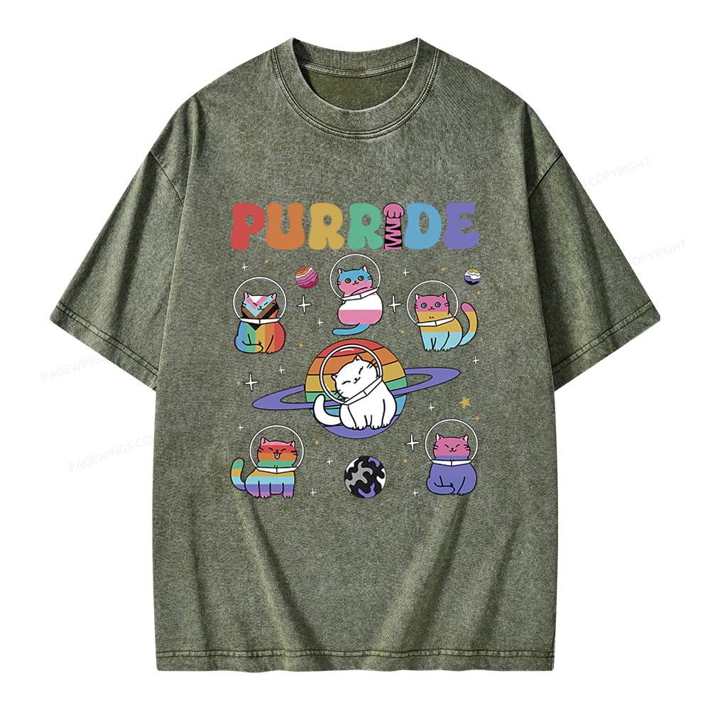 Pagewings Rainbow Cats Unisex Washed T-shirt