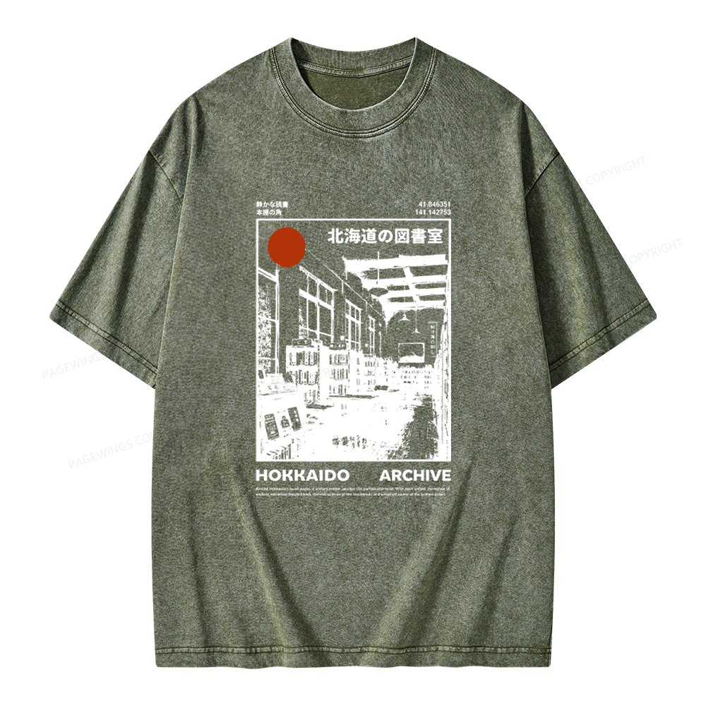 Pagewings Japanese Library Unisex Washed T-shirt