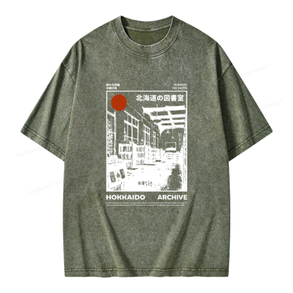 Pagewings Japanese Library Unisex Washed T-shirt