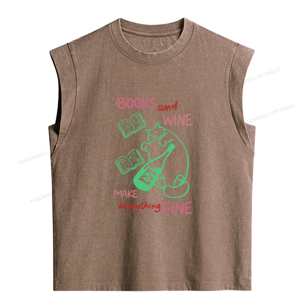 Pagewings Cats and Wine Women's Washed Tank Top