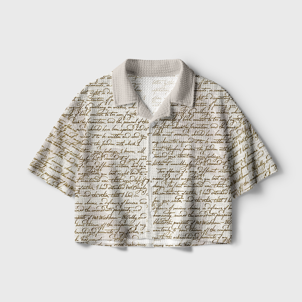 Pagewings One More Chapter Camp Collar Boxy Fit Unisex Crochet Shirt