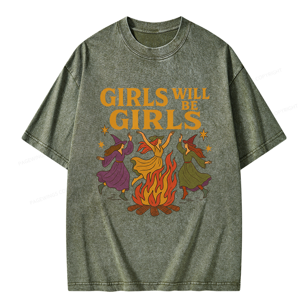 Pagewings Girls Will Be Girls Unisex Washed T-shirt