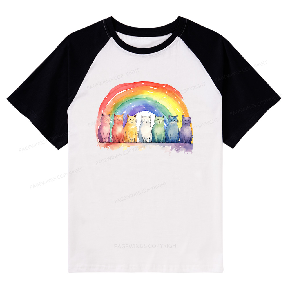 Pagewings Pride Rainbow Cat Raglan T-shirt