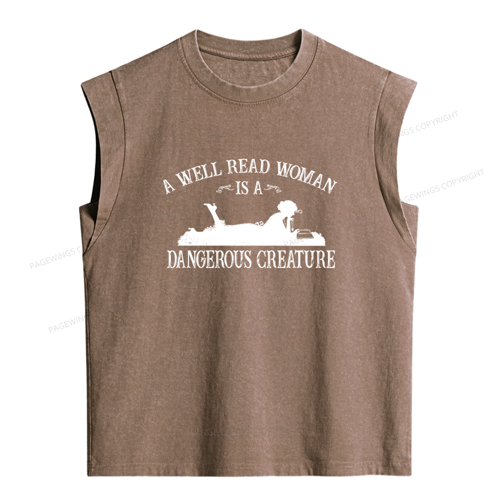 Pagewings A Well Read Woman Is a Dangerous Creature Women's Washed Tank Top