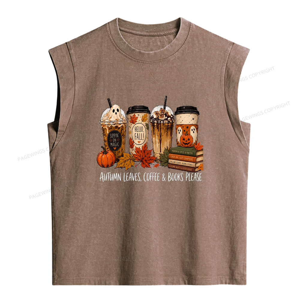 Pagewings Halloween Coffee Books Women's Washed Tank Top