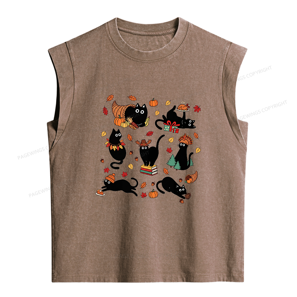 Pagewings Thanksgiving Cat Women's Washed Tank Top