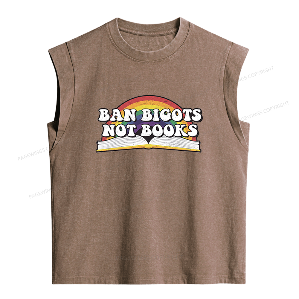 Pagewings Ban Bigots Not Books Women's Washed Tank Top