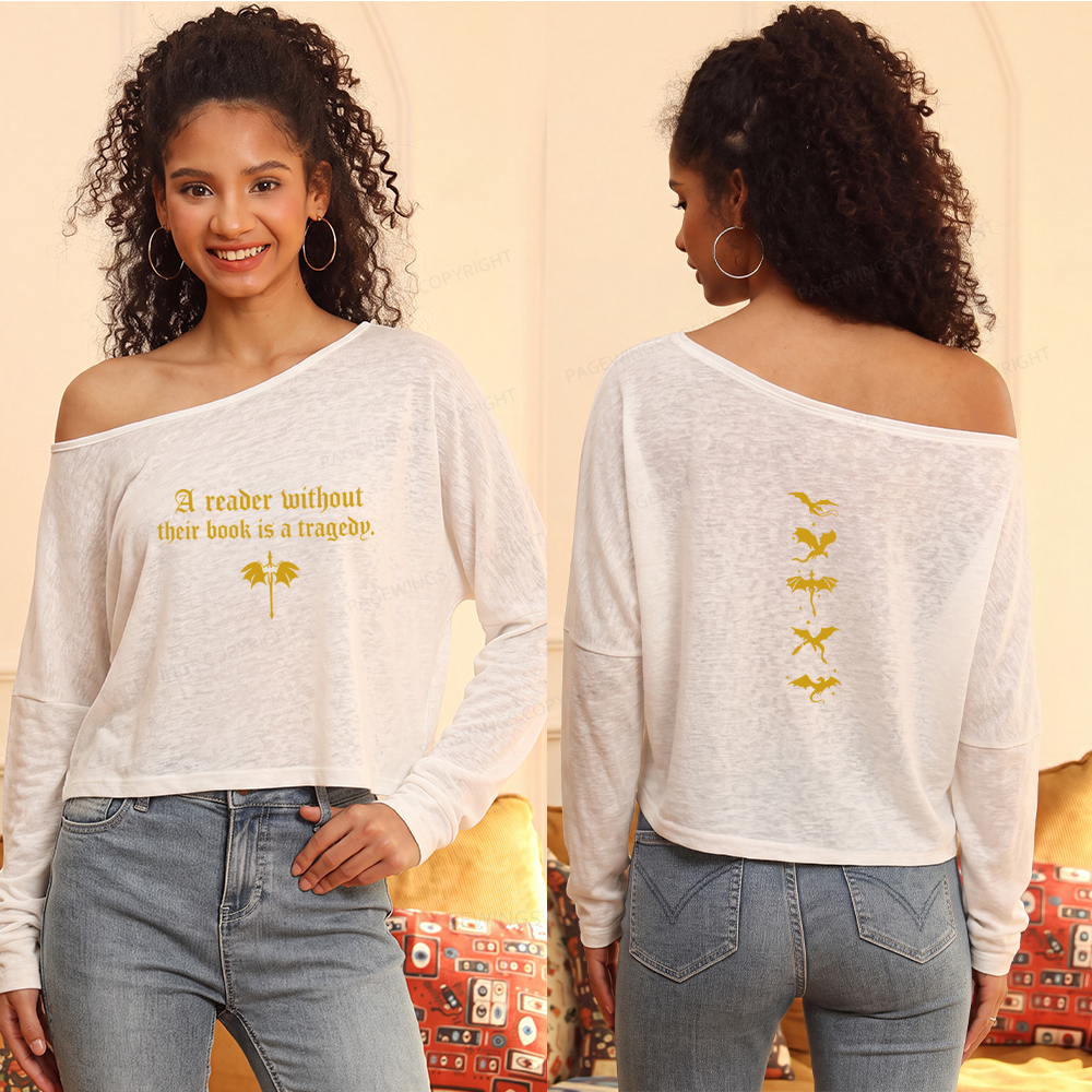 Pagewings Fantasy Reading Slouchy Long Sleeve Off Shoulder T-shirt