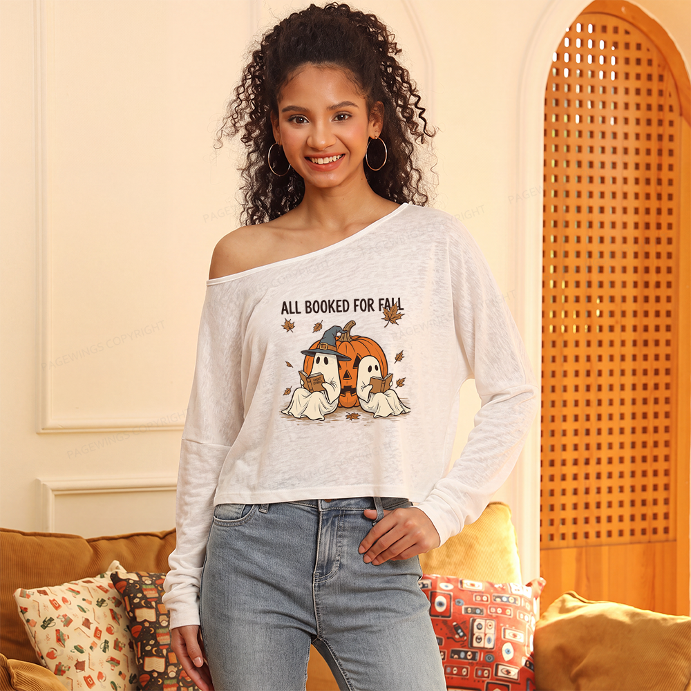 Pagewings All Booked For Fall Slouchy Long Sleeve Off Shoulder T-shirt