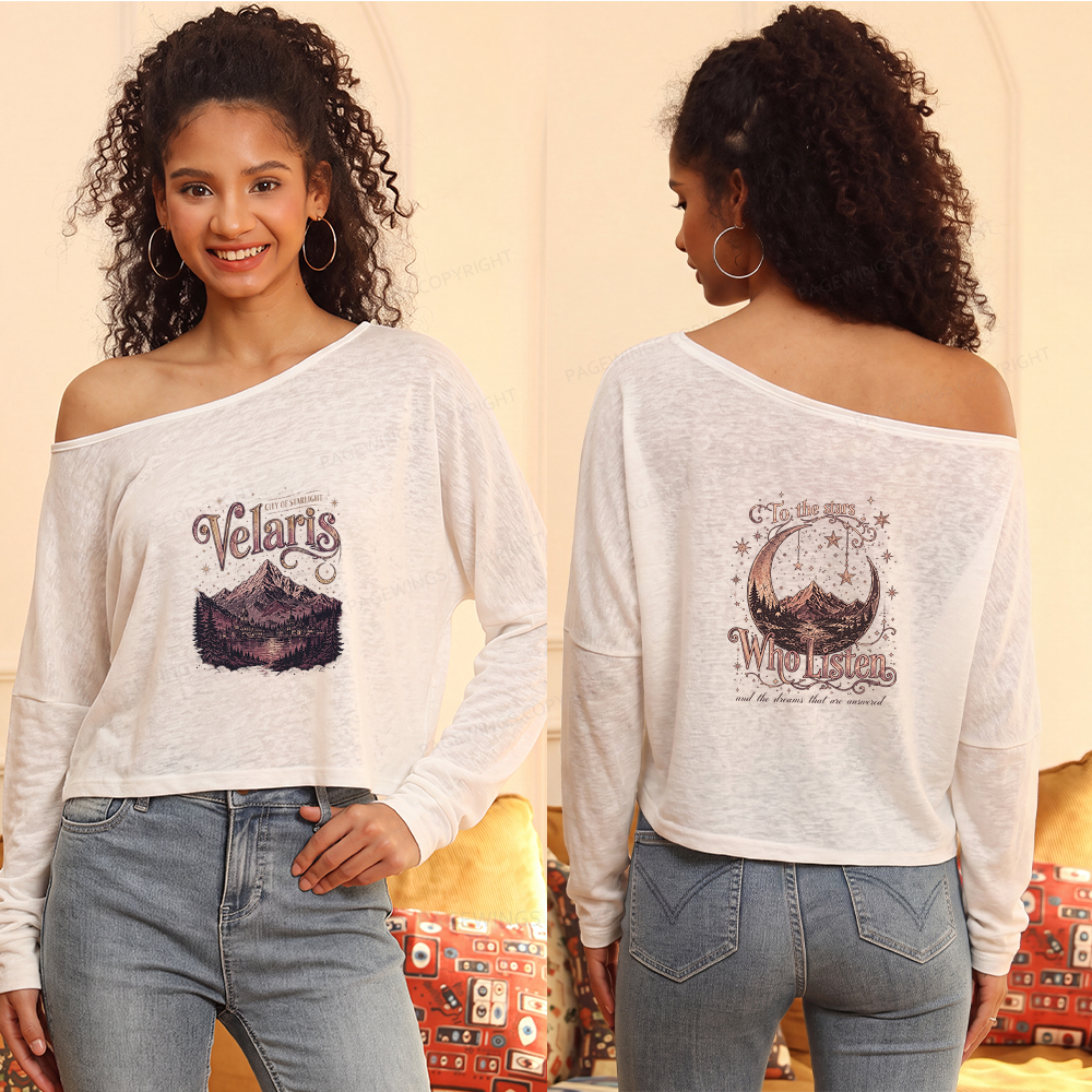 Pagewings Fantasy Bookish Slouchy Long Sleeve Off Shoulder T-shirt