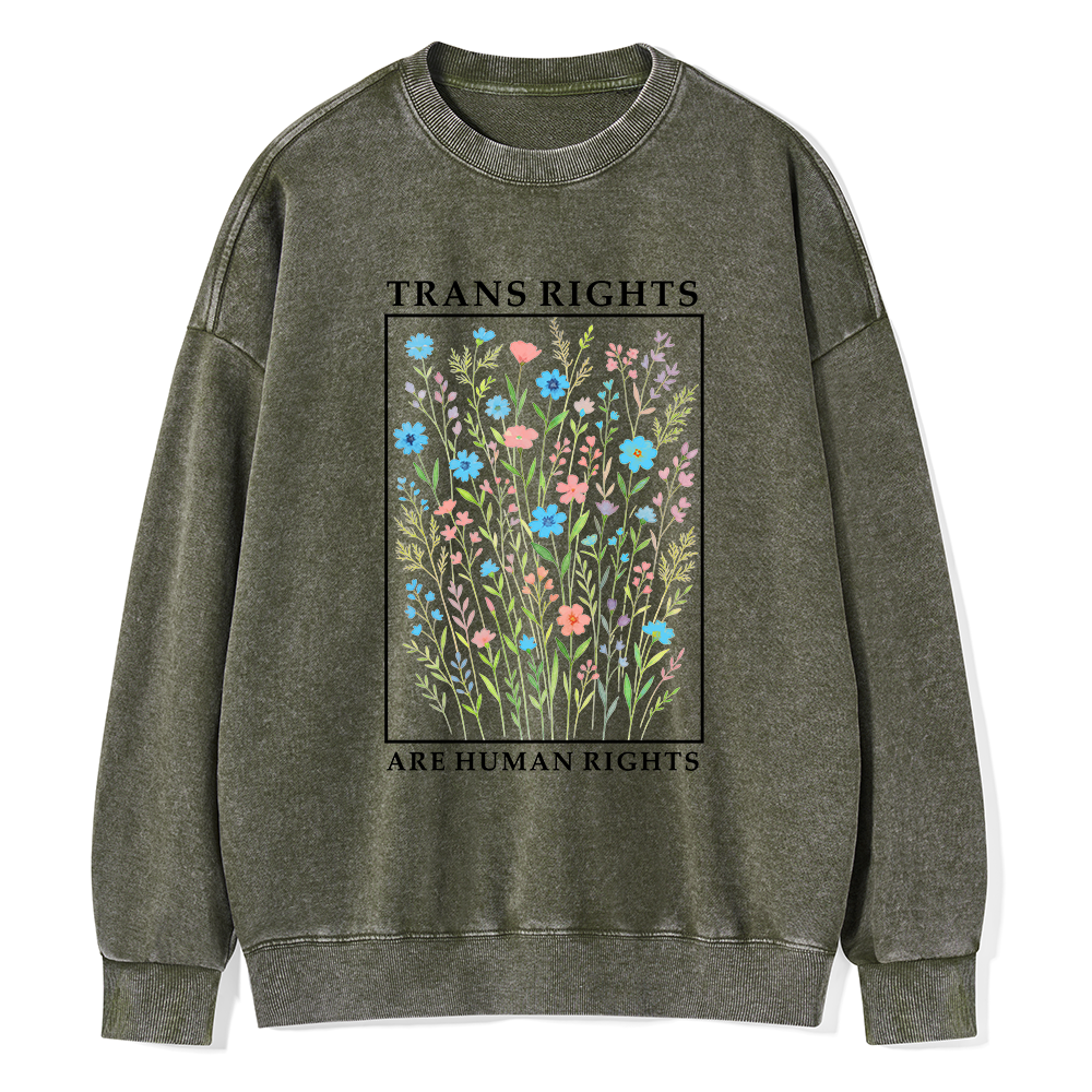 Pagewings Trans Rights Are Human Rights Unisex Washed Sweatshirt