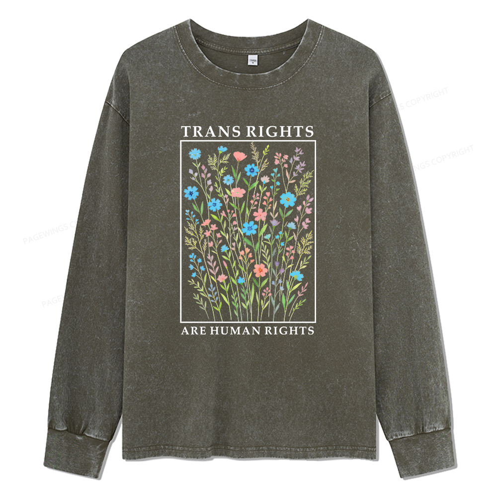 Pagewings Trans Rights Are Human Rights Unisex Washed Long Sleeve T-shirt