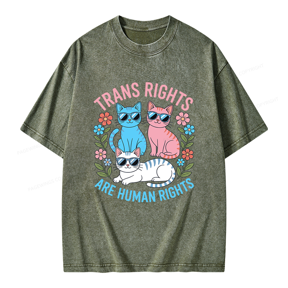 Pagewings Trans Rights Are Human Rights Cat Unisex Washed T-shirt