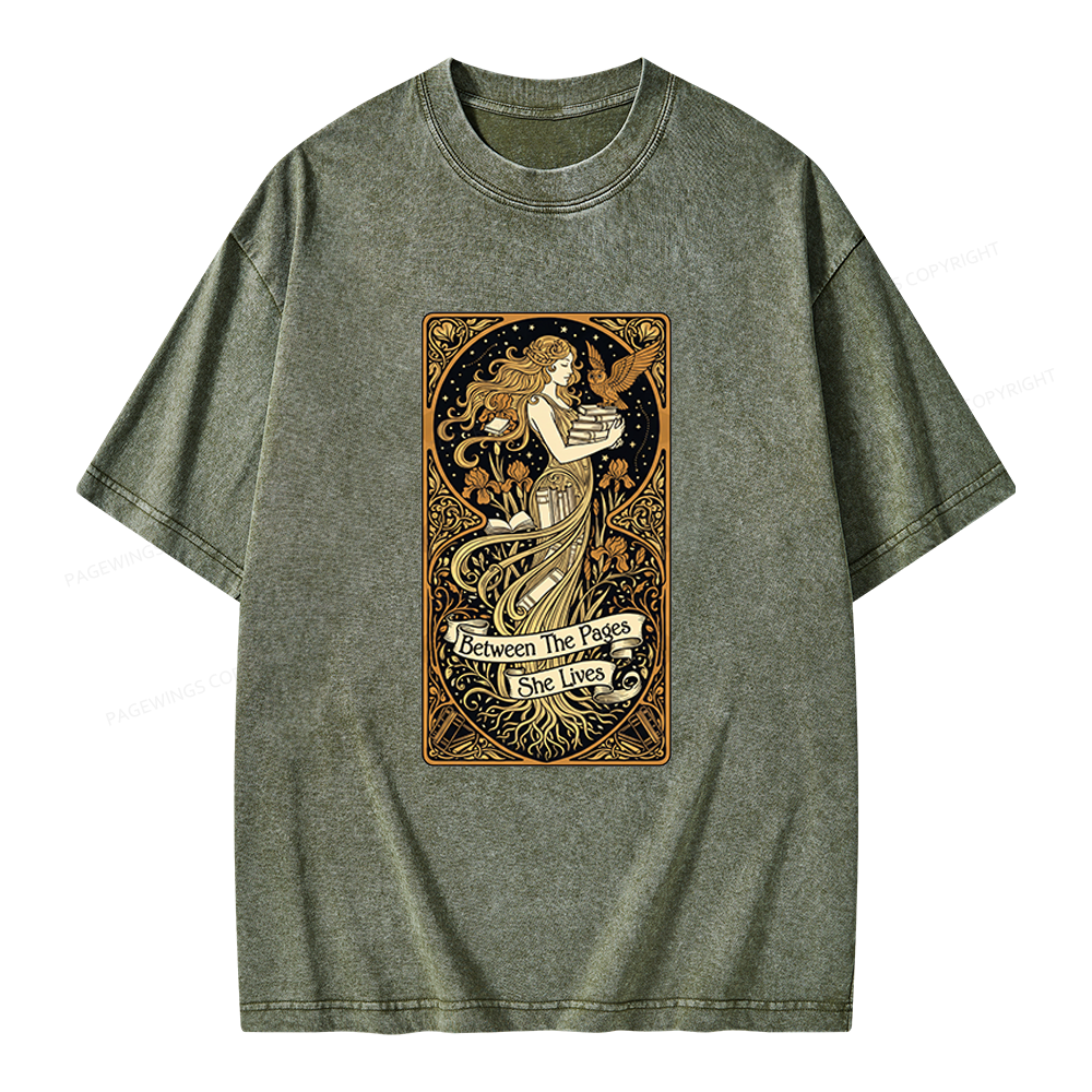 Pagewings Between The Pages She Lives Unisex Washed T-shirt