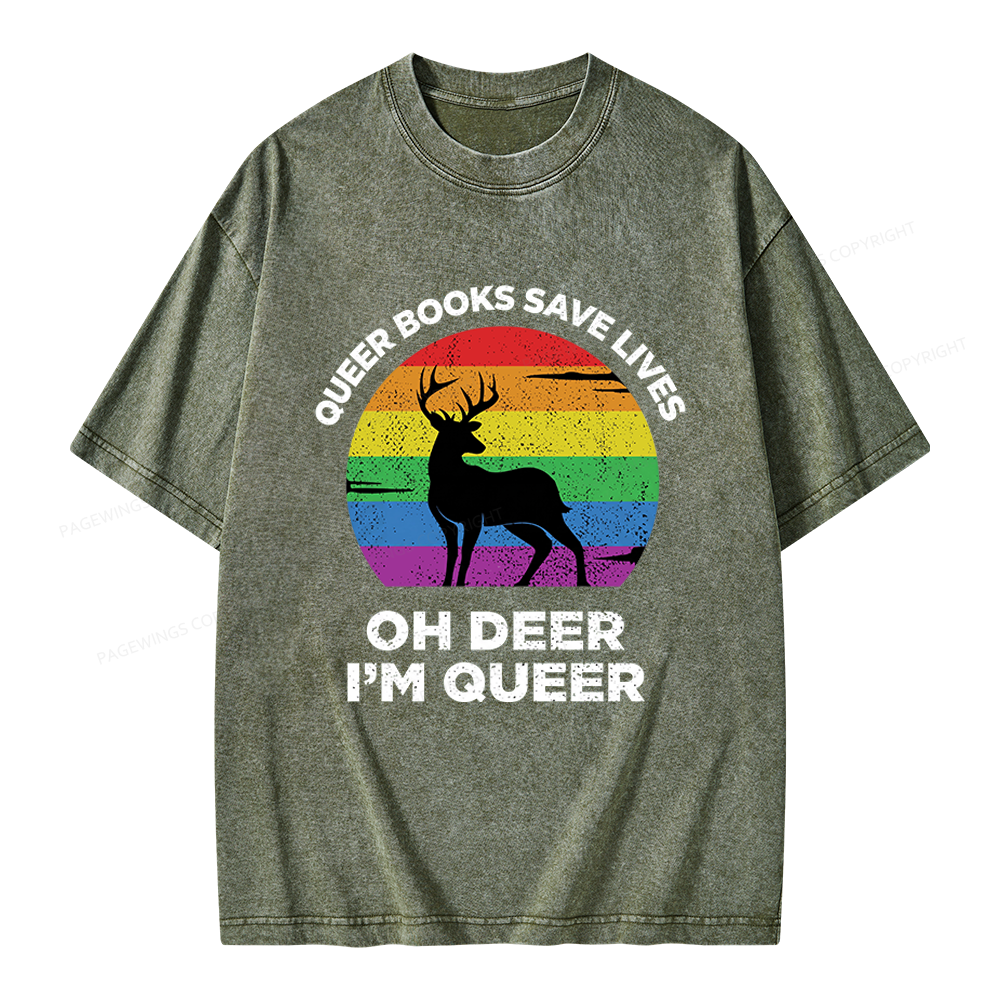 Pagewings Oh Deer I’m Queer Unisex Washed T-shirt