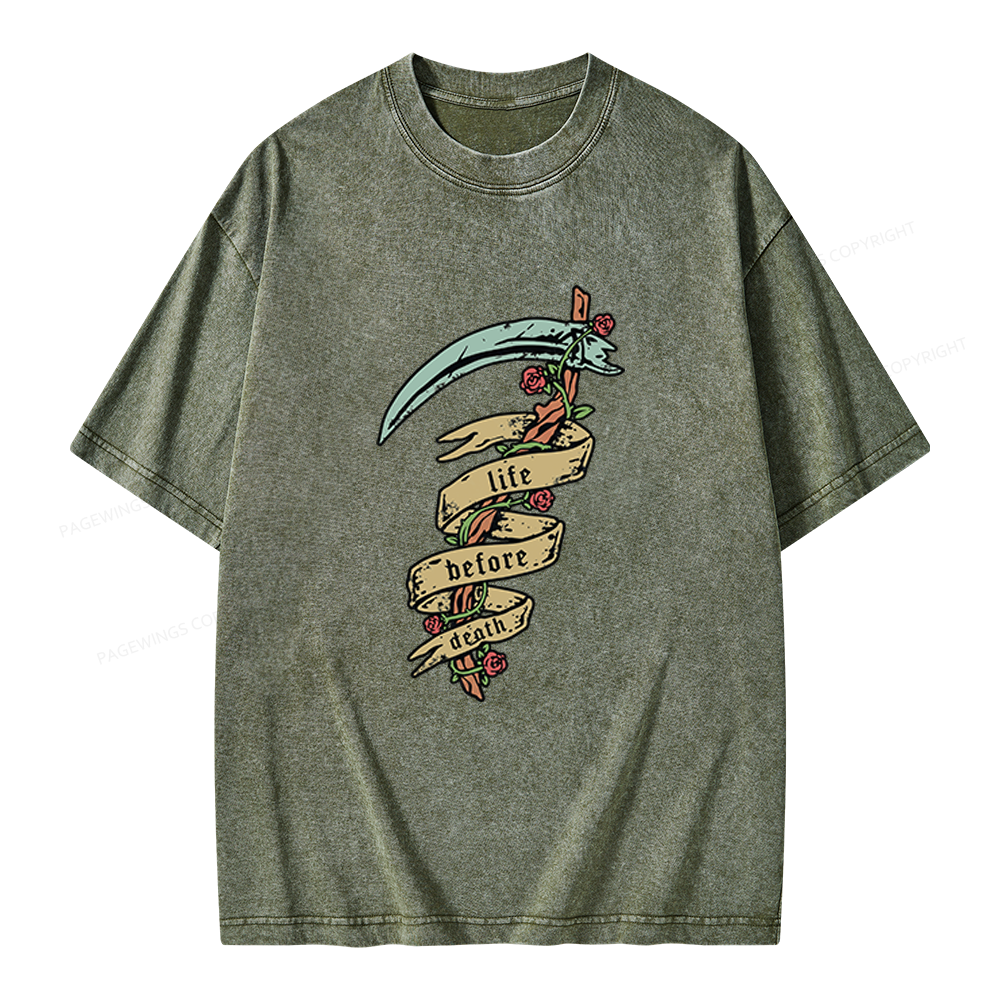 Pagewings Life Before Death Unisex Washed T-shirt