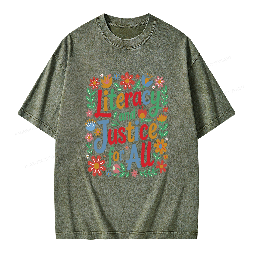 Pagewings Literacy And Justice For All Unisex Washed T-shirt