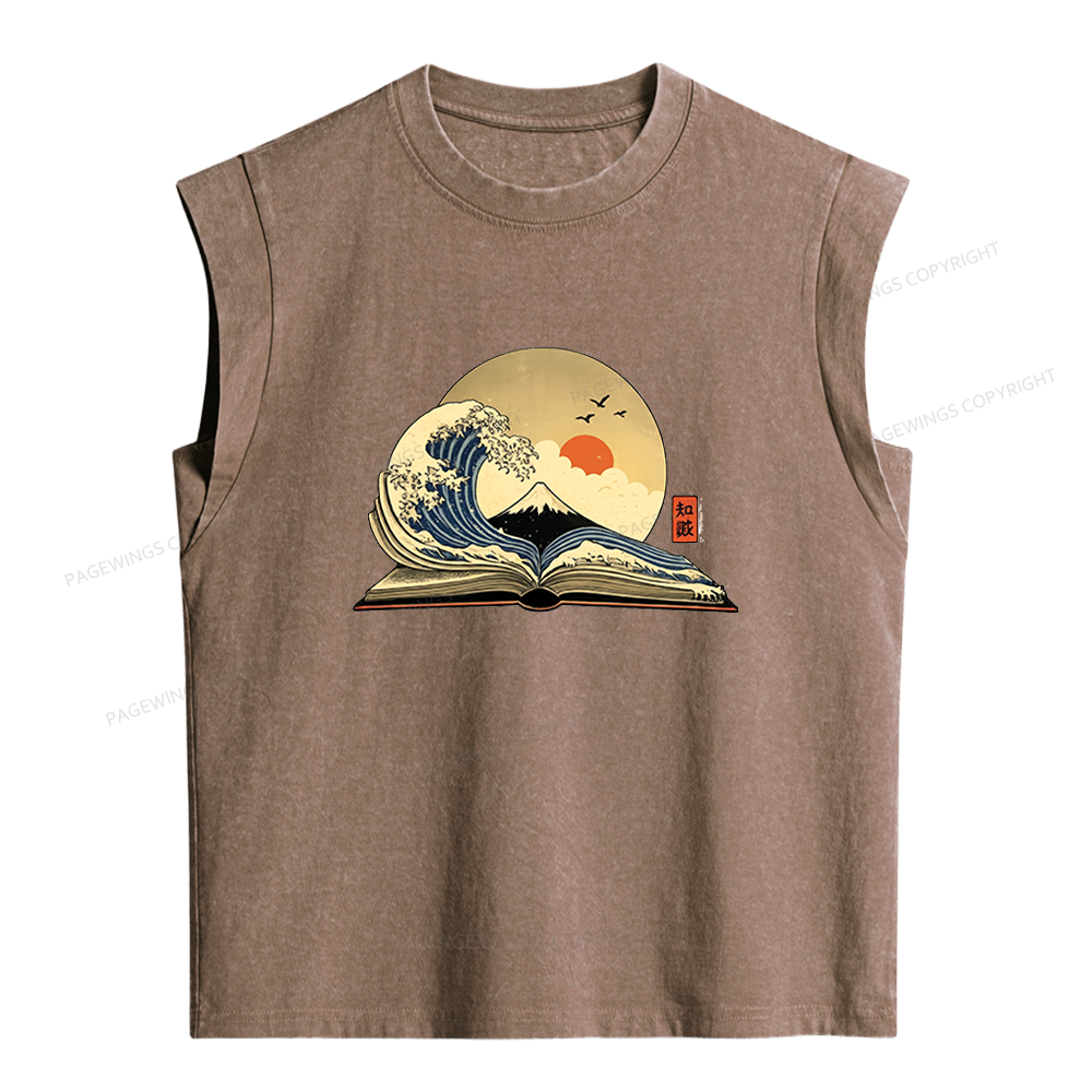Pagewings Great Wave of Knowledge Women's Washed Tank Top
