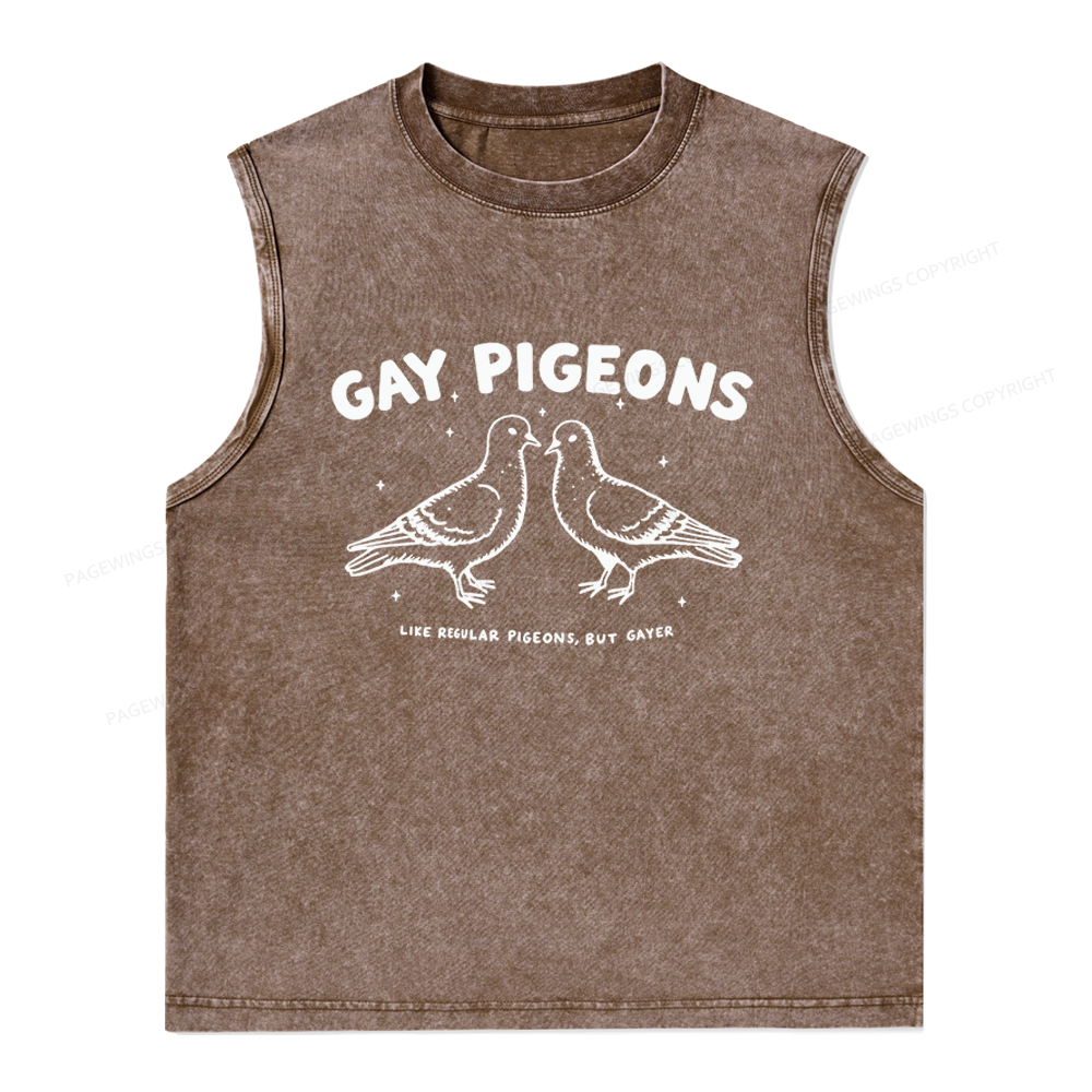 Pagewings Gay Pigeons Unisex Washed Tank Top