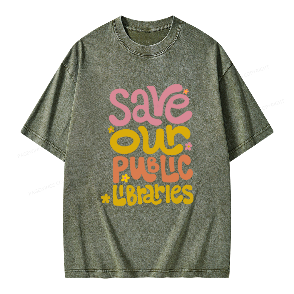 Pagewings Save Our Public Libraries Unisex Washed T-shirt