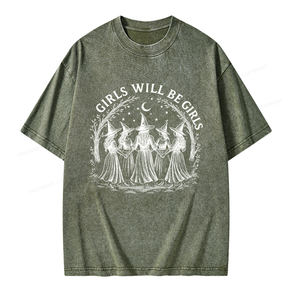 Pagewings Girls Will Be Girls Unisex Washed T-shirt