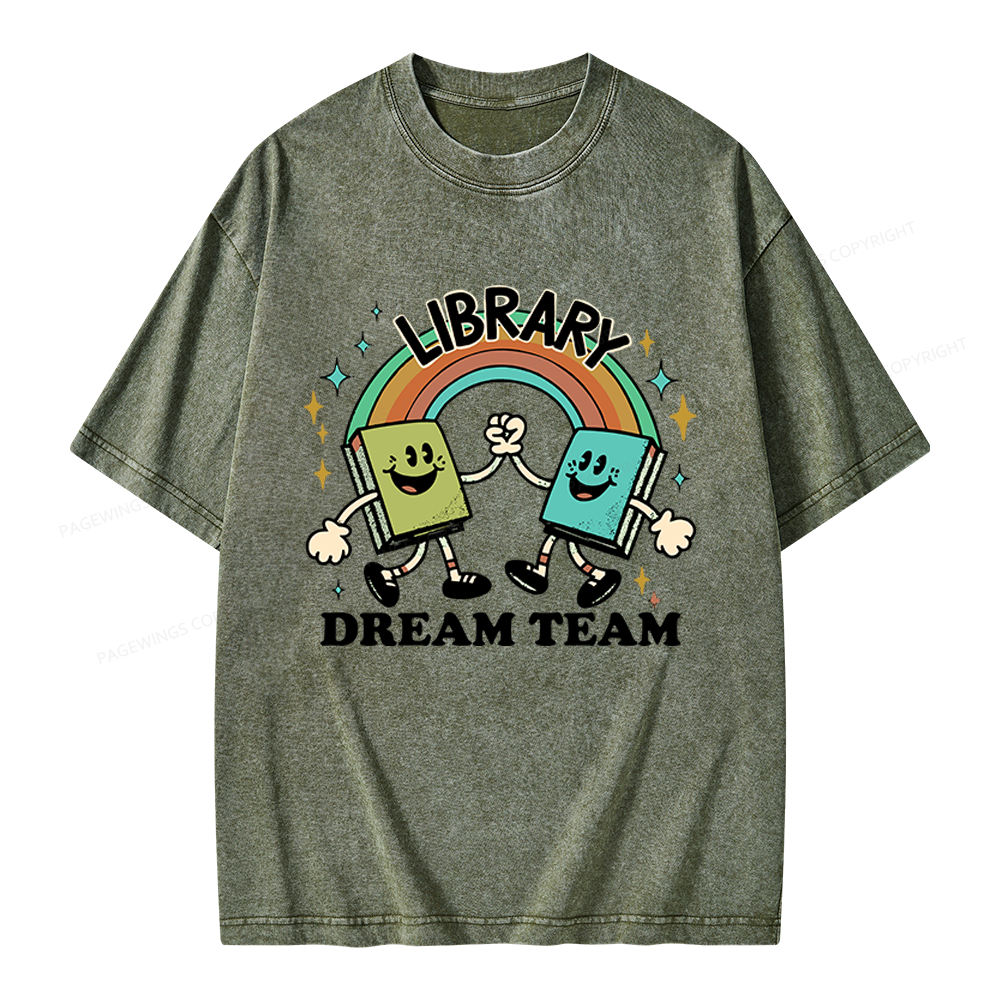 Pagewings Library Dream Team Funny Unisex Washed T-shirt