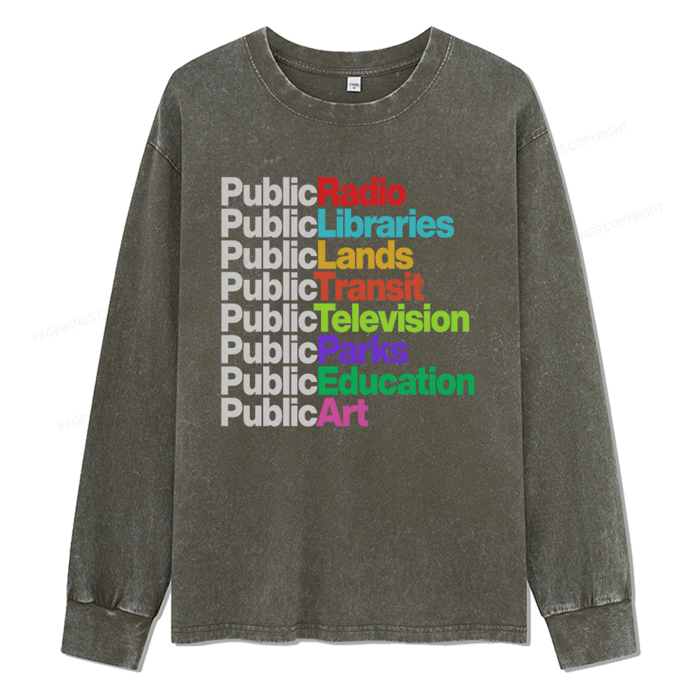 Pagewings Public Libraries Unisex Washed Long Sleeve T-shirt