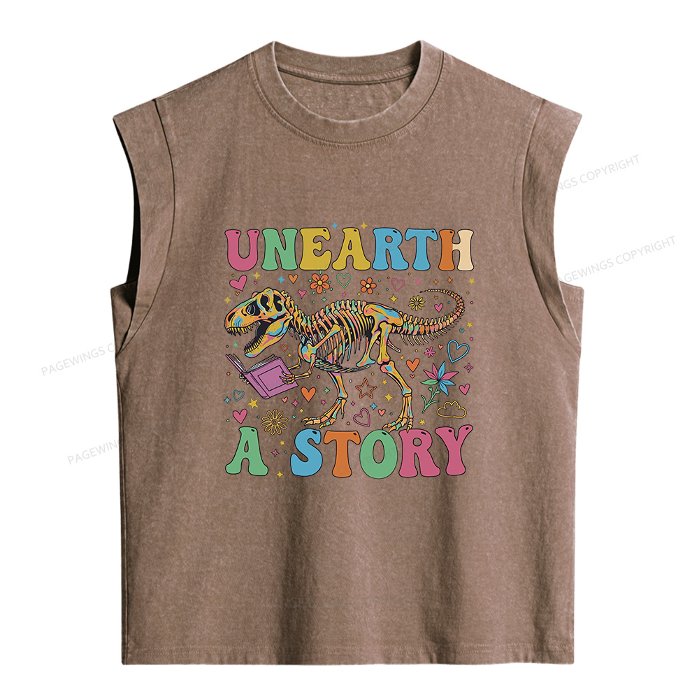 Pagewings Dinosaur Reading Women's Washed Tank Top