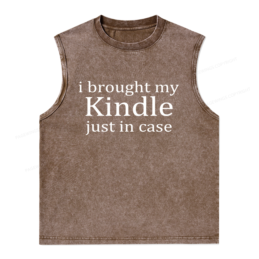 Pagewings I Brought My Kindle Just In Case Unisex Washed Tank Top