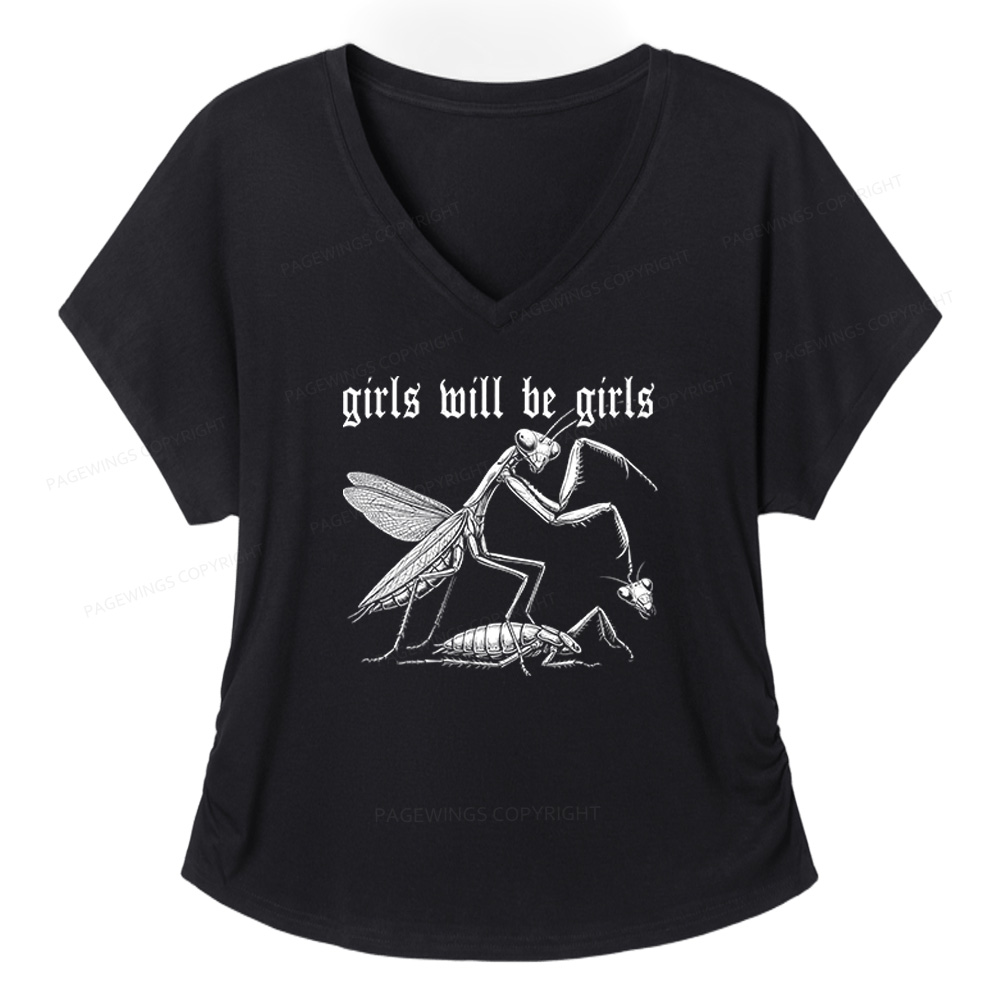 Pagewings Girls Will Be Girls Soft Women's Modal V-neck T-shirt