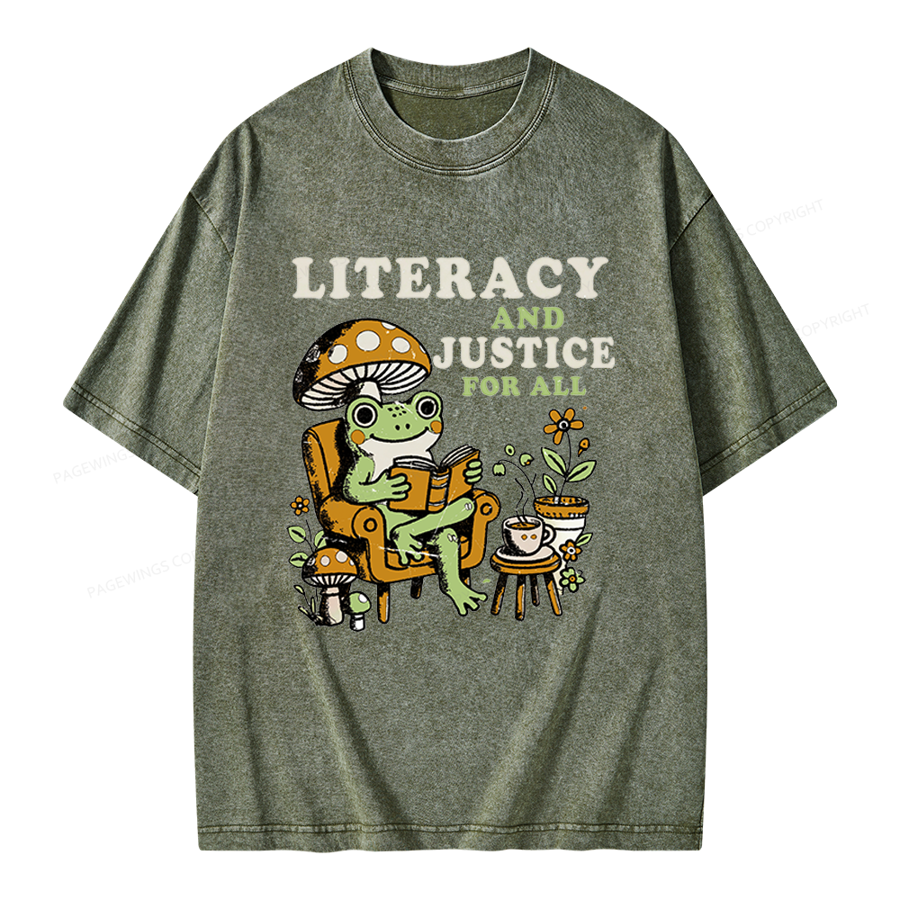 Pagewings Literacy And Justice For All Unisex Washed T-shirt