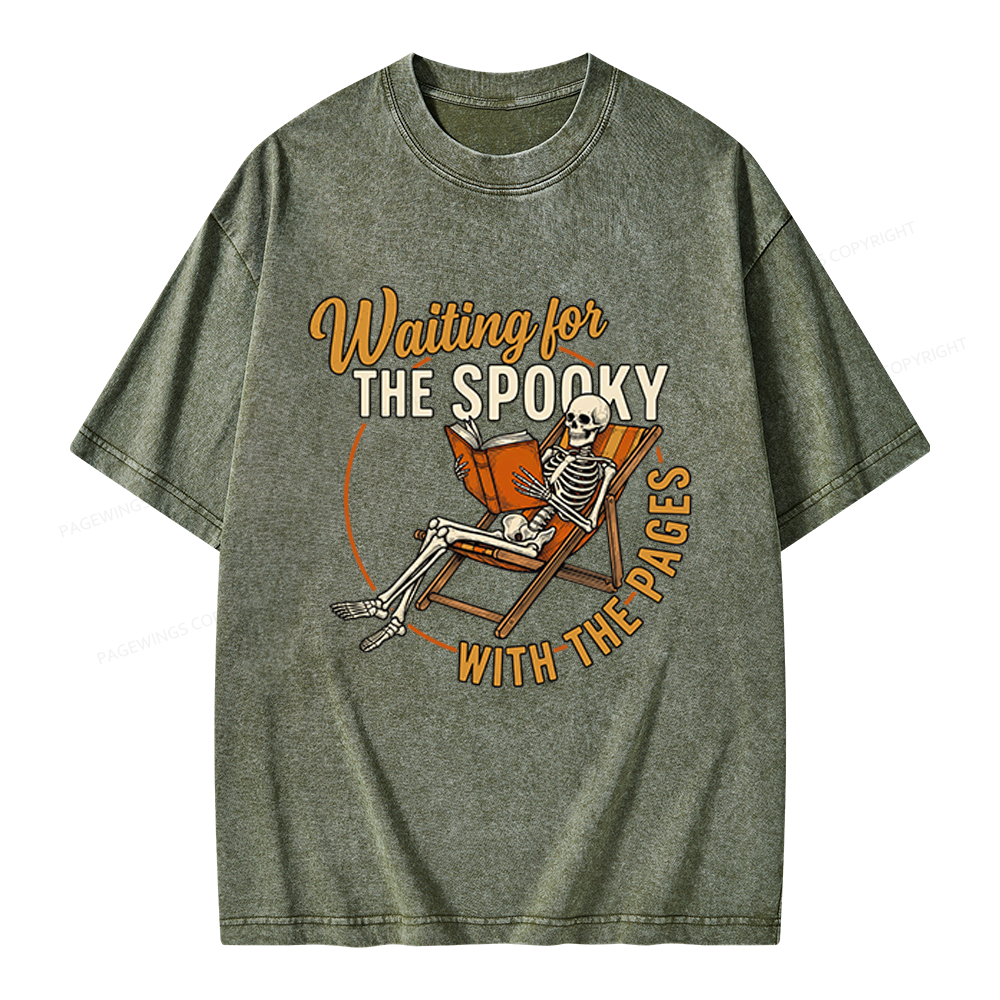 Pagewings Waiting For The Spooky With The Pages Unisex Washed T-shirt