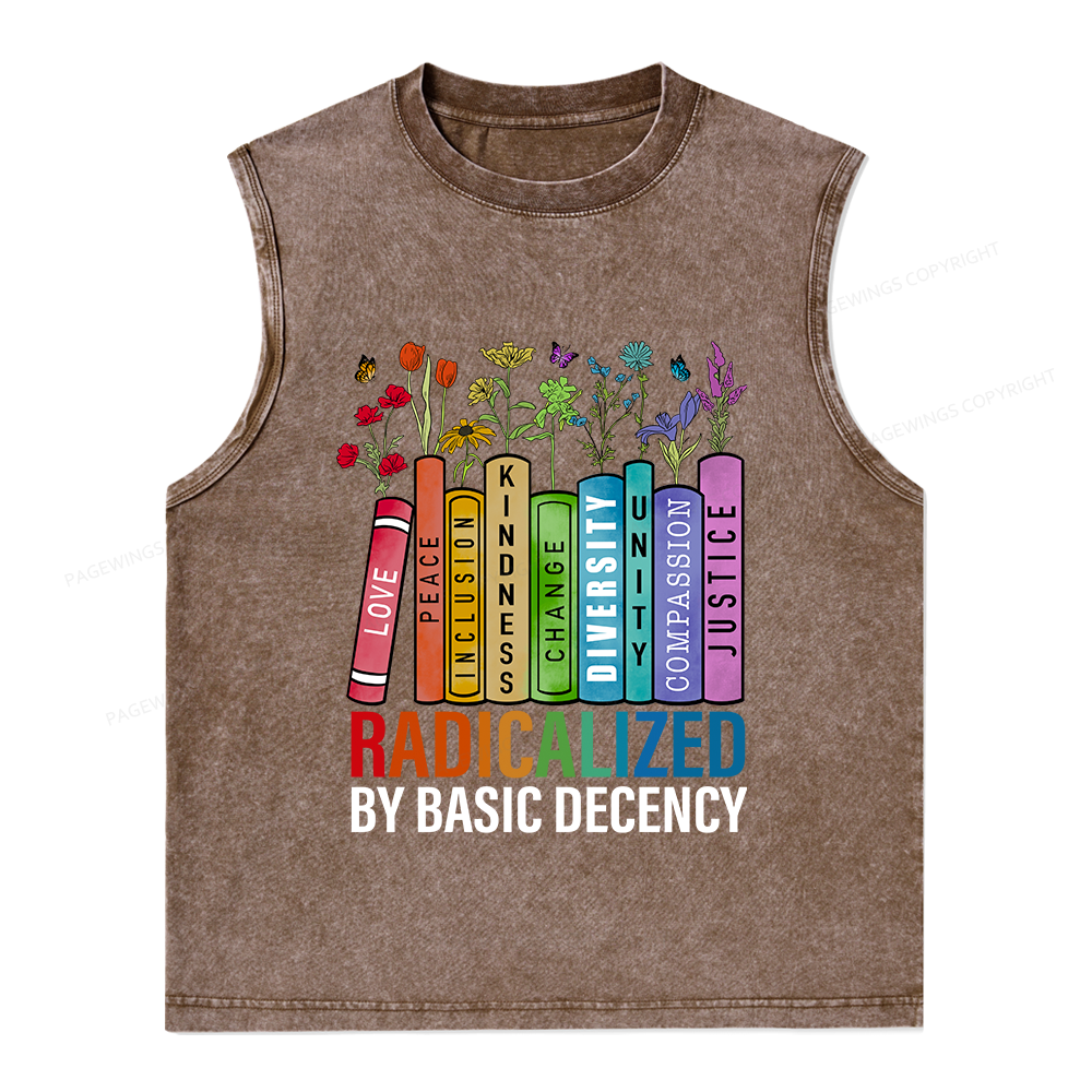 Pagewings Radicalized by Basic Decency Unisex Washed Tank Top